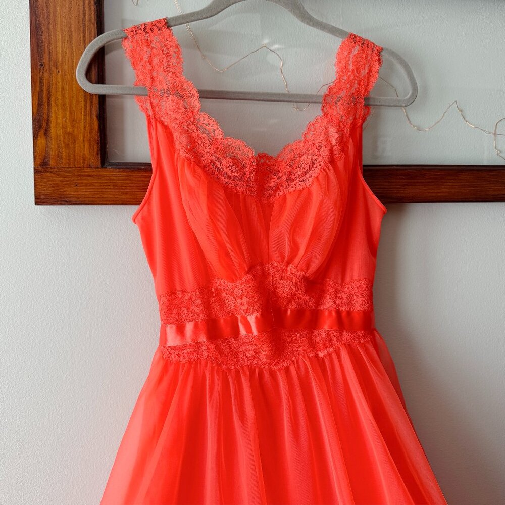 Sheer Red Orange Chiffon Negligee Nightgown 34/Small Intimates